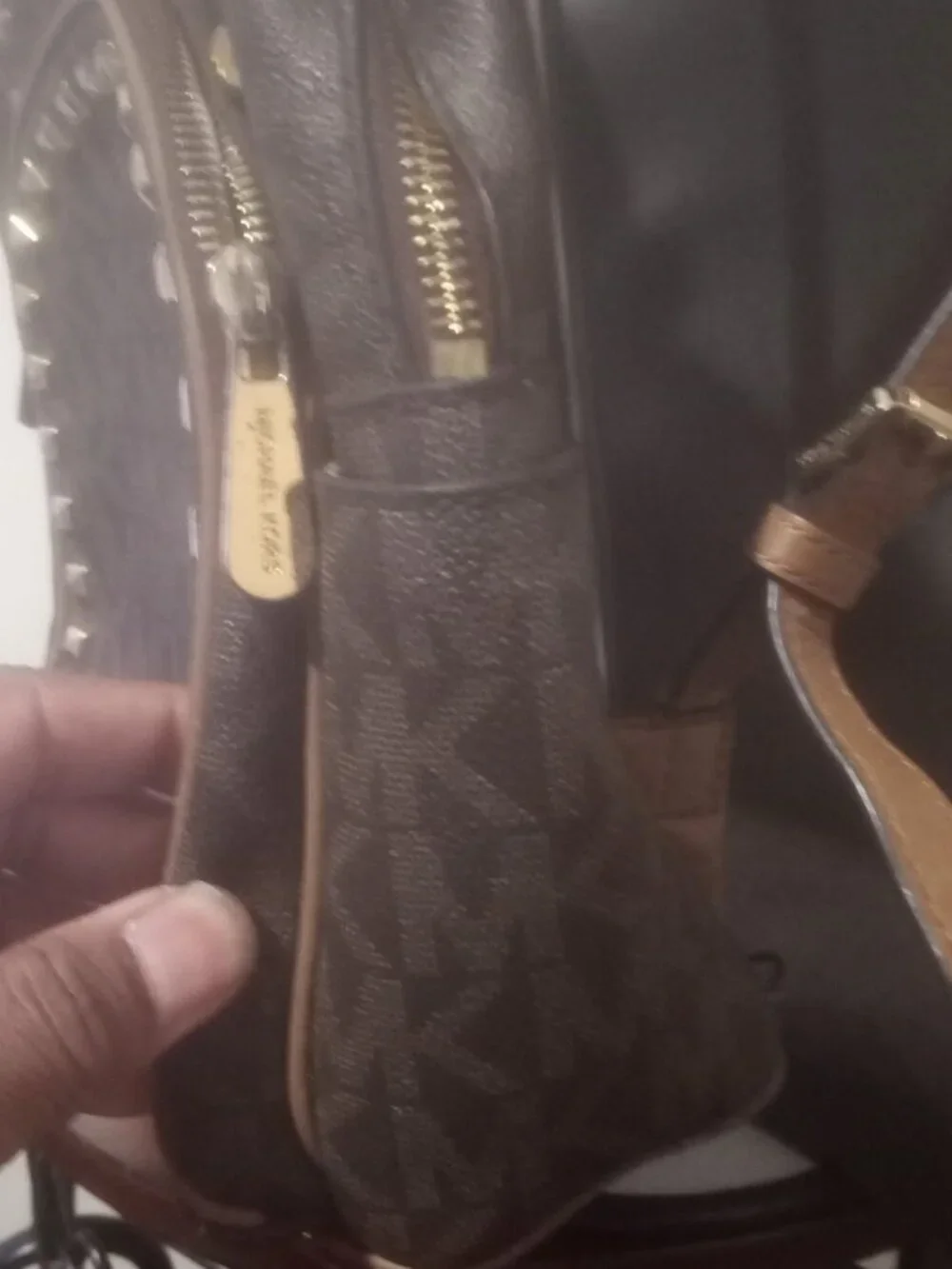 MICHAEL KORS Abbey Brown Pebbled Leather Gold Tone Studs Backpack - Picture 9 of 15